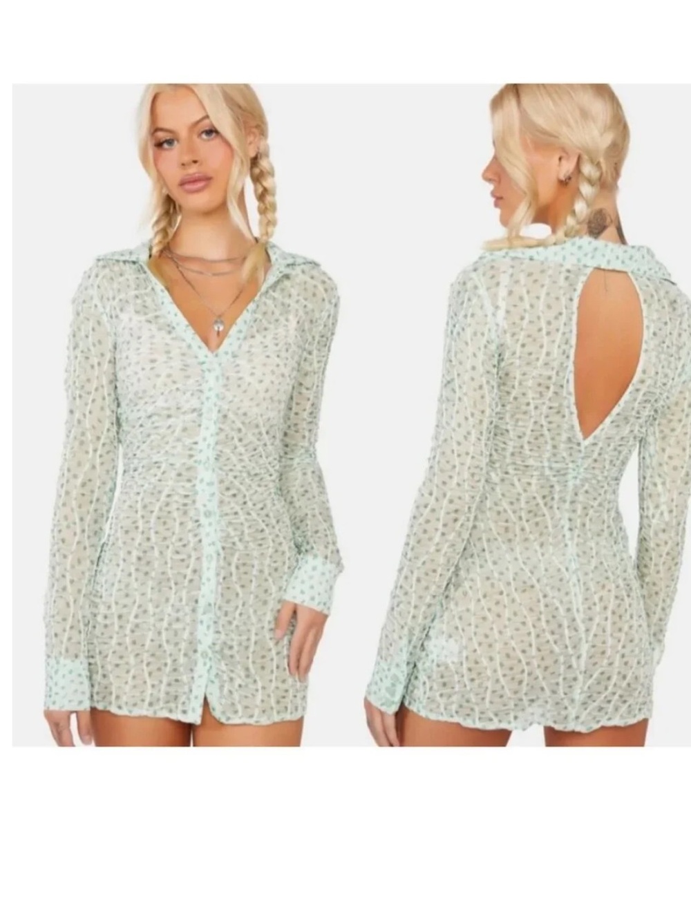 For Love & Lemons Drea Long Sleeve Mini Dress NWT Large